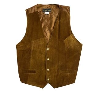 Western Frontier Vintage Genuine Suede Leather Vest Mens L brown Cowboy Biker